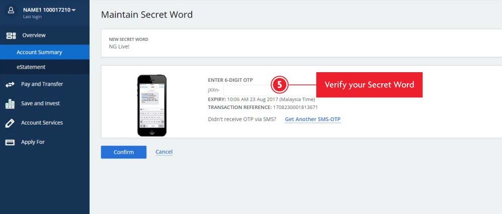 Masukkan Kod OTP UAB