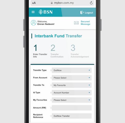 Cara BSN Transfer Guna DuitNow