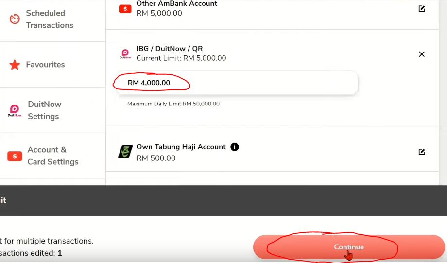 Tukar Limit Transaksi Ambank