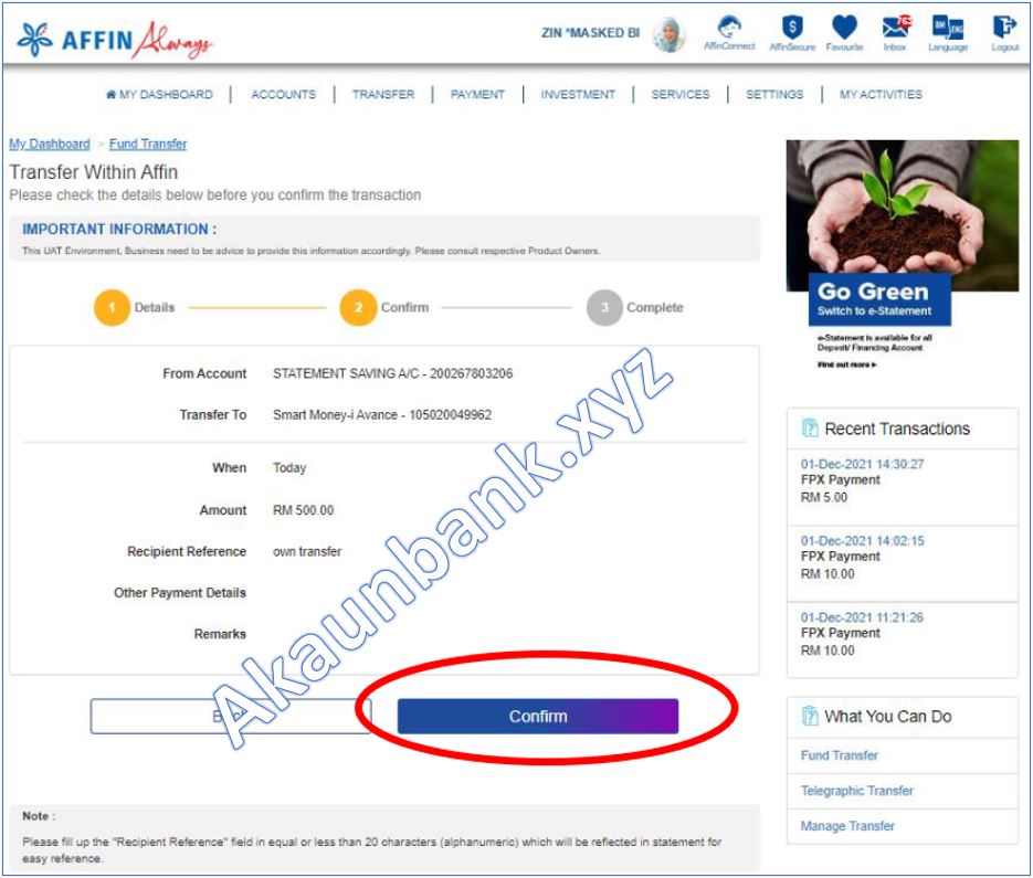 Affin Online Transfer Duit