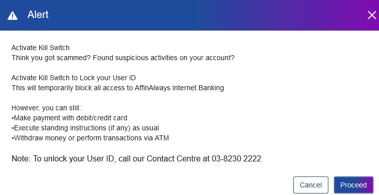 Cara Aktifkan Kill Switch Affin Bank