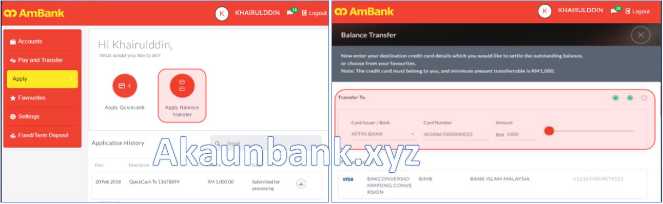 Cara Apply Balance Transfer Melalui AmOnline