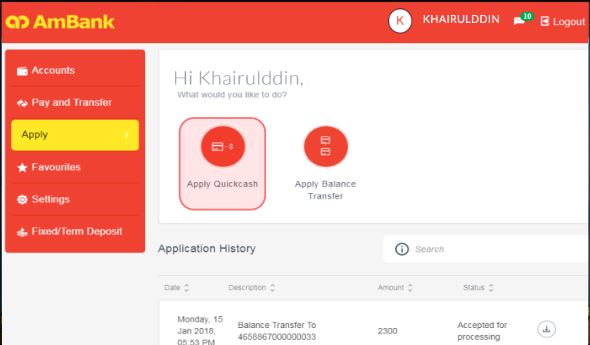 Cara Mohon AmBank Quick Cash Melalui AmOnline