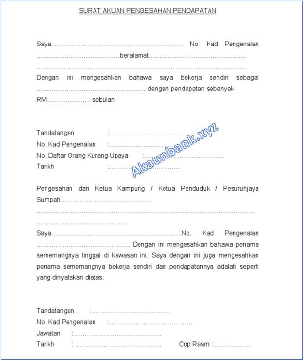 Contoh Surat Akuan Pengesahan Pendapatan