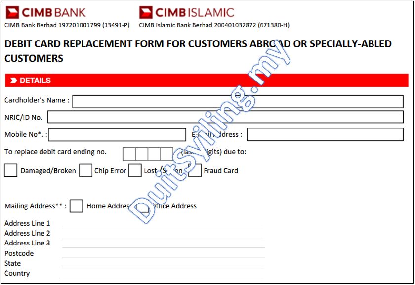Borang Penggantian Kad Debit